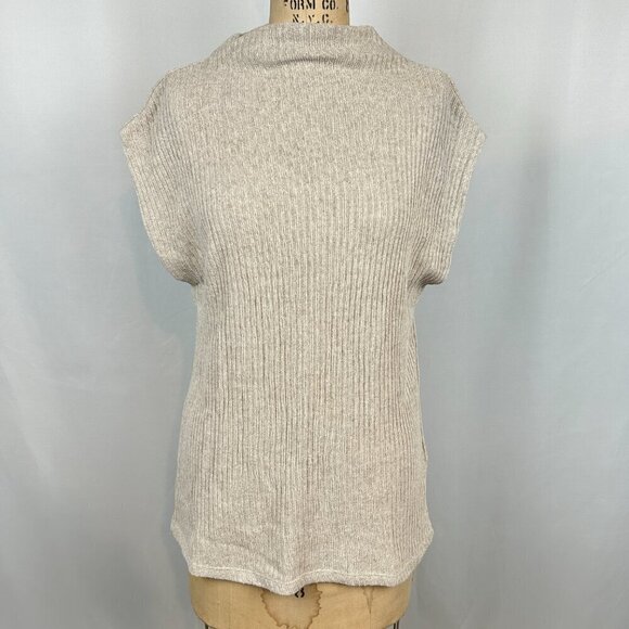 NEW Zara Tan Mock Neck Ribbed Vest Sleeveless Sweater Size Medium Tan Cream - Picture 10 of 10